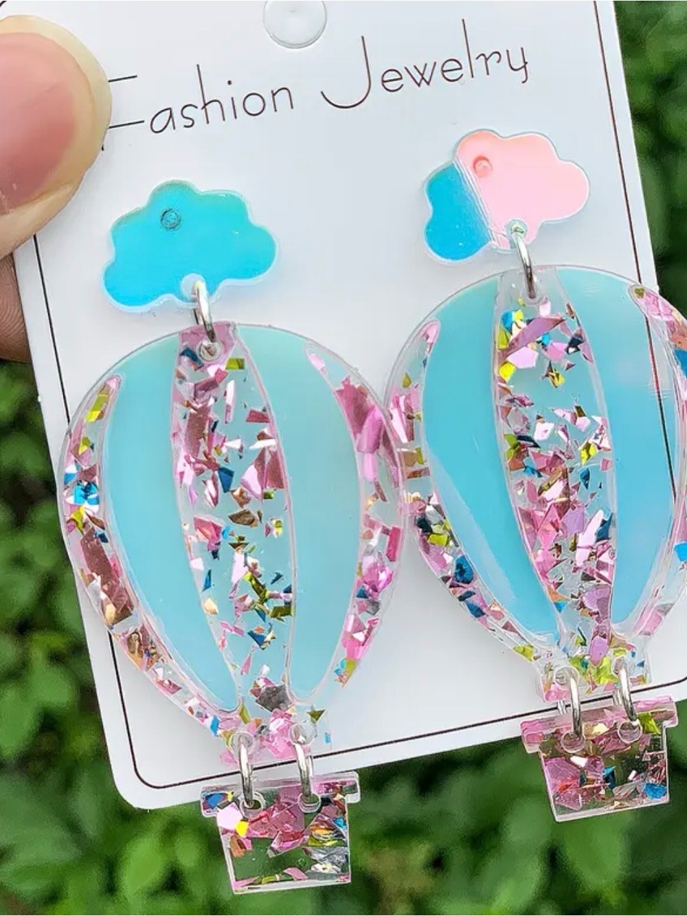 Fashion Jewelry Women’s Blue & Pink Hot Air Balloon Earrings